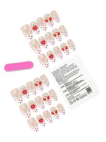 30Pieces Press On Nails Short Almond Nails French Tip Red Polka Dot Cherry Design 3D Water Droplet False Nails Cute Glue On Nails Reusable Fake Nails Set With Jelly Glue And Nail File Suitable For Gatherings And Daily Use - Multicolor - View 3