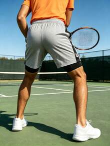 Nuevos pantalones cortos deportivos 2 en 1 transpirables de secado rápido con estampado floral para hombres - Beis - Ver 5