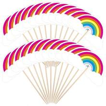 24/36pcs Rainbow Cloud Cupcake Toppers Set, Colorful Party Decorations For K*Ds Birthday, Baby Shower Dessert Decor, Rainbow Theme Party Supplies - Classic Rainbow - View 9