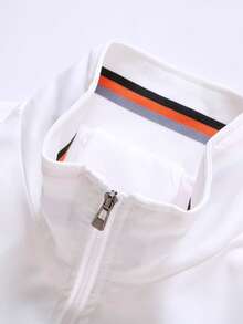 Men's Autumn/Winter Zipper Front Casual Versatile Striped Colorblock Stand Collar Jacket Coat Suitable For Daily Outings And Commuting - White - View 5