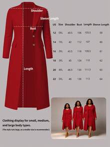 Plus Size Women's Elegant Solid Color Minimalist Versatile Long Cardigan, Black, Suitable For Spring, Summer And Autumn Red - Red - View 5