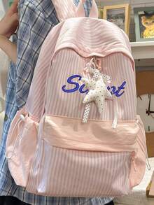 (Embroidered Custom) Striped Backpack Large Capacity Lightweight Casual School Bag Student Bookbag INS Style Striped - Multicolor - View 4