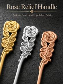 Customized 1pc Rose Handle Stainless Steel Spoon And Fork, Suitable For Personalized Dessert Tableware With Engraved Names, Elegant Flower Shaped Tableware, Suitable For Matching Wedding Gifts, Party Gifts, Coffee And Desserts. - Color - View 6