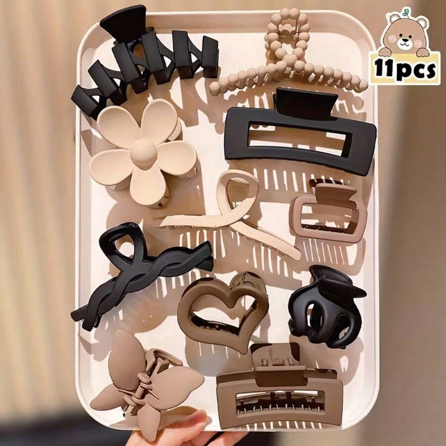 11pcs Assorted Hair Claw Clips, Suitable For Girls' Daily Wear, Party, Beach Travel Or As A Beautiful Gift For Girls And Best Friends - Multicolor - View 1