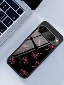 1pc Glossy Tempered Glass Phone Case, Bow Design, Compatible With Google 10, 9, 8, 7 And Galaxy S26, S25, S24, S23, S22, A07, A56, A16 And A06, Protective Bow Design, Durable Shell, Minimalist Style, Suitable For Summer, High-Quality Daily Gift, Perfect For Friends, Classmates, Lovers Or Personal Use - Black - View 2