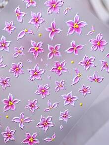 1pc Pink Leopard Print Polka Dots Lily Flower Nail Sticker Charms,Cute 5D Soft Embossed Self Adhesive Five-Petaled Flower Floral Nail Art Decals,Gentle Style, Fresh Spring Floral Patterns, Spring And Summer Nail Art, DIY Decoration For Daily/Date/W - Multicolor - View 9