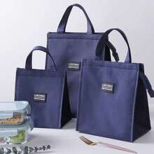 Durable Thickened Canvas Lunch Tote Bag, Insulated Waterproof Large Capacity, Easy To Clean Reusable, Lightweight Wrinkle-Resistant Quick-Dry Breathable Odor-Resistant, Suitable For Office Work, School, Daily Commute, Picnic, Camping, Travel, Beach Vacation, Gift Style - Navy Blue - View 6