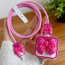 5pcs Rose Heart-Shaped Protective Sleeve Coiled Cord Compatible With IPhone 18W/20W Fast Charger, Soft Case Protector Compatible With IPhone 16/15/14/13 Charger, Ideal Gift - Rose-red Bow - View 4