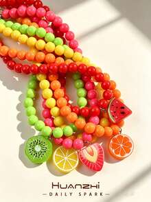 1pc Colorful Fruit Beaded Necklace, Dopamine Peach Kiwi Watermelon Orange Pendant Women's Necklace, Daily Casual Beach Vacation Jewelry - Multicolor - View 1