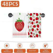 2/4/48 piezas Toallas de cocina con estampado de fresa - Paños de cocina y toallas de mano de poliéster ultra suaves y altamente absorbentes, perfectas para decoración de vacaciones, decoración de cocina, decoración de fiestas. - Multicolor - Ver 11