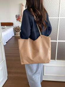 Tas Tote Satu Bahu Wanita Mewah Premium Serbaguna Warna Solid Baru - Khaki - View 9