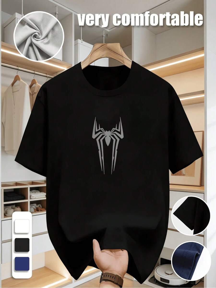 1 Herren Lässig T-Shirt mit Spinnenmuster, Rundhals, für Outdoor Lässig - Schwarz - Übersicht 1