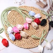 5PCS Rhinestone Studded Tulip Bud Flower Rope Ribbon, Sweet Style 3D Fabric Flower, Party Wedding Daily Wear Hair Accessory Clothing DIY Supplies, Shoe Hat Bag Decoration, Gift Packaging Decoration For Elders, Handmade Floral Craft Material - Tulip - View 8
