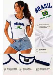 Women's Brazil Y2K Shirt – Long Baby Look - 白色 - 查看 5