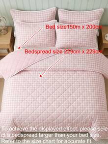 2/3pcs Pink Fresh Plaid Bedding Set (1pc Bed Cover + 1/2pcs Pillowcases), Minimalist Design, Multi-Functional, Modern Minimalist Polyester Fabric, Soft And Comfortable, Suitable For Master Bedroom And Guest Bedroom - Multicolor - View 6