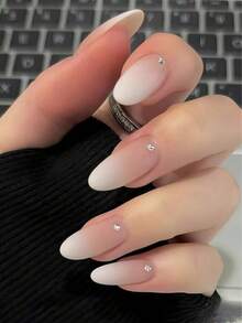 24pcs/Set Medium Almond Shaped False Nails, Dual-Color Gradient Design, Minimalist & Fashionable, Suitable For Women And Girls, Timeless Style, Easy To Use - Multicolor - View 5