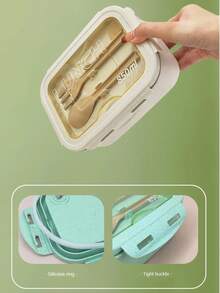 2-Compartment Divided Bento Lunch Box, Microwave , Snap-Lock Leak-Proof Lid, With Utensil Set, Portable Meal Prep Container For Students, Dorm, Office, Outdoor Camping, Picnic, Travel, Fresh-Keeping Lunch Box, Back To School Gift - Multicolor - View 9