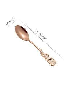 Customized 1pc Rose Handle Stainless Steel Spoon And Fork, Suitable For Personalized Dessert Tableware With Engraved Names, Elegant Flower Shaped Tableware, Suitable For Matching Wedding Gifts, Party Gifts, Coffee And Desserts. - Color - View 12