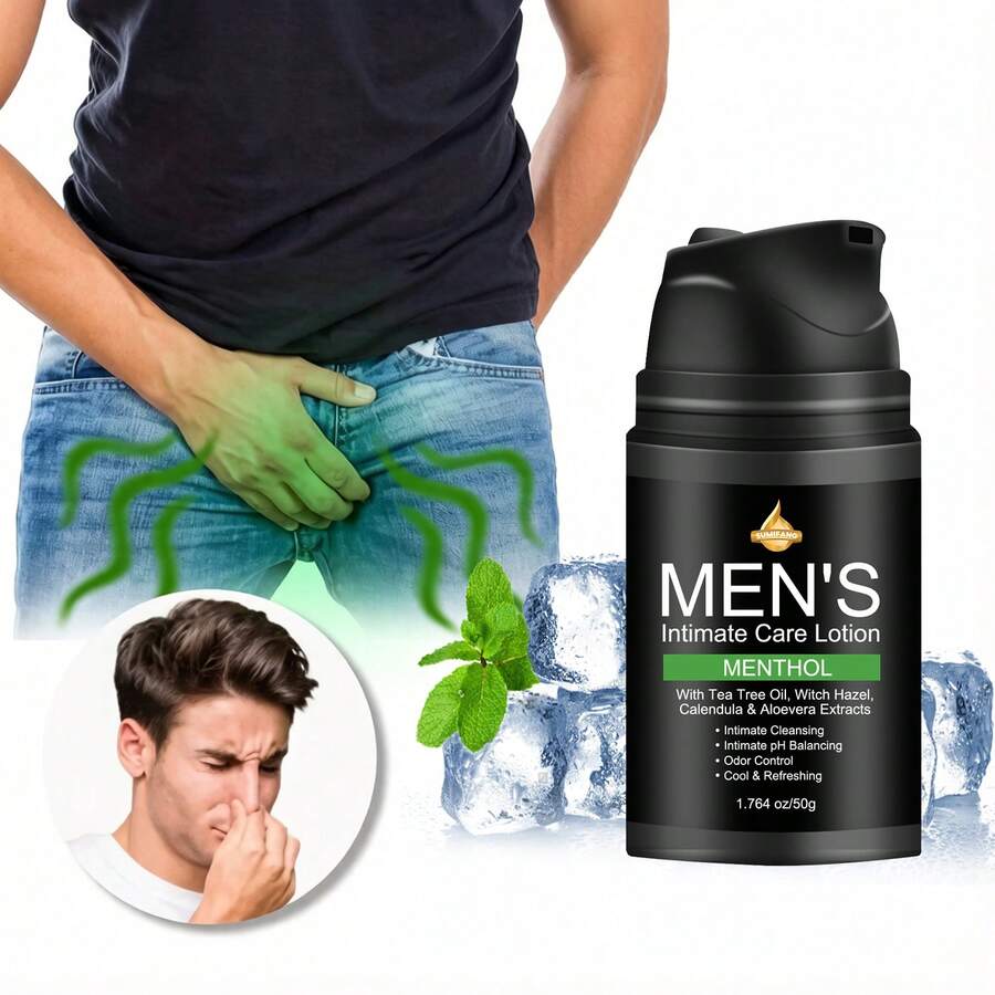 SUMIFANG Krim Perawatan Intim Pria Mint Cooling, Tea Tree & Aloe Vera, pH Seimbang, Perawatan Intim yang Menyegarkan untuk Pria Aktif, Bebas Alkohol, Penghilang Bau, 50g - View 1