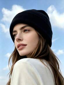 1pc Solid Color Unisex Faux Wool Knit Hat, Minimalist Fashion Warm Large Head Circumference Beanie With Ear Flaps, Windproof Cold Weather Hat, Suitable For Autumn/Winter Daily Wear, Outdoor, Holiday Gift - A - View 9