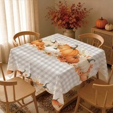 1 Stück hellgrau-weiß karierte Tischdecke mit Kürbis-, Sonnenblumen- und Blumenmuster, dekorative Tischdecke für Thanksgiving und Herbst-Erntestimmung, 140*220cm/140*180cm/140*140cm/90*140cm, bedrucktes Polyestermaterial, Herbstdekoration, Tischdekoration, Heimdekoration, Küchendekoration, rechteckige Tischdecke, quadratische Tischdecke, Heimdekoration, geeignet für Picknick, Camping, Party, Restaurantbuffet, Heimdekoration, Esstisch-Oberflächendekoration, Heim-DIY - Verschiedenfarbig - Übersicht 4