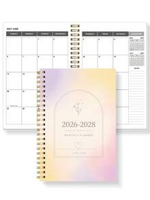 中性週/月計畫筆記本，2026-2028學年月計畫，附筆記功能，辦公與返校用品，成人禮物，教師禮物 - 彩色 - 查看 12
