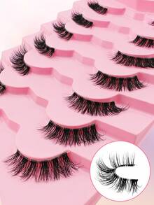 7 Pairs Half Lashes Cat Eye With Clear Band Wispy False Eyelashes Natural Look 3/4 Corner Lashes Short Accent Lashes With Transparent Band - Black - View 6