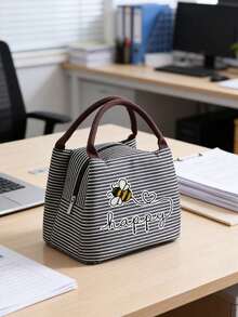 Multifunctional Insulated Bag With Bee Heart Pattern, Fun Coffee Lover Design For Women, Comes With Black Utensil Storage Bag, Large Capacity, Student Meal Insulated Cooler Bag, Portable Travel Picnic Bag, Office School Lunch Bag Insulated Lunch Box, Work Lunch Box, Work Office Holiday Lunch Box, Suitable For Men And Women Multifunctional Camping School Lunch Box - Multicolor - View 6