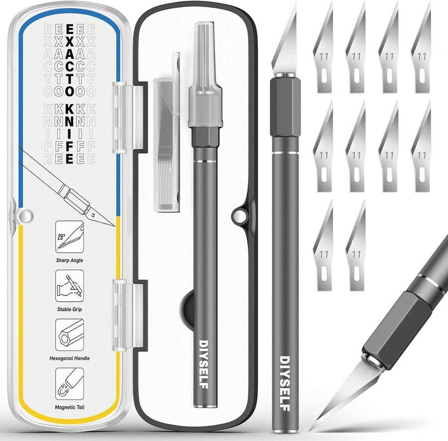DIYSELF Exacto Knife 12 Pcs Exacto Knife Set With Case Craft Hobby Precision Knife With 11 Blades For Crafting Paper Scrapbooking Models 3D Printing - ColorD - View 1