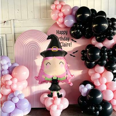 91Pcs Halloween Cute Witch Balloon Set, Includes Cute Witch, Matte Light Purple…