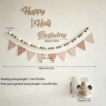 4pcs Non-Woven 6-Month Happy Birthday Decoration Set, Includes Pre-Strung Simple Khaki Celebration Banners & Wreaths, No DIY Required, Party Supplies - Half Year Old - View 2