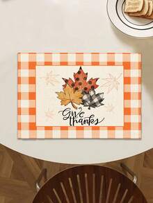 1pc Thanksgiving Series Maple Leaf Plaid Pattern Printed Table Runner, 4pcs Maple Leaf Pattern Printed Placemats, Suitable For Holiday, Party, Birthday, Dinner, Kitchen Dining Table Decoration, All-Season Room Decor, Home Textile Decoration Table Runner - Multicolor - View 5