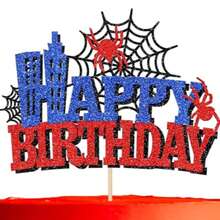 1pc Glitter Hero Theme Cake Topper, Superhero City Skyline Birthday Party Decoration, Shiny Spider Web Cake Insert, Suitable For Boys Birthday Party - Multicolor - View 8