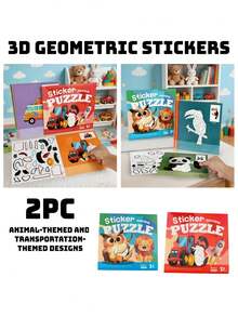 Kids Quiet Activity Sticker Kit Ages 3+ - 3D DIY Collage Craft With Animal & Vehicle Patterns | Travel Busy Toy For Fine Motor Skills - Multicolor - View 10