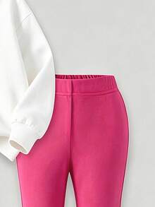 Tween Girl Heart Print Crew Neck Sweatshirt And Flare Pants - Pink - View 4