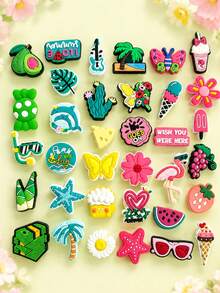 35pcs/Set Soft Spring Floral Shoe Charms, Suitable For DIY Perforated Shoes, Ideal Gift For Friends. - Pink - View 14