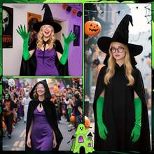 Witch Halloween Costume Set, Includes Hat, Cape, Witch Hat, Gloves, Role Play Props Party Outfit - Multicolor - View 10