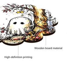 4pcs Farmhouse Style Halloween Wooden Coasters, 5mm Thick Watercolor Ghost Pumpkin Non-Slip Drink Coasters, Autumn Tabletop Home Decor - Multicolor - View 8