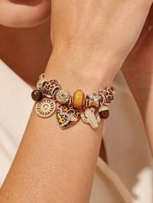 1 pieza Pulsera DIY con colgante de corazón con cuentas, cactus y piña con estampado de leopardo salvaje sexy, adecuada para uso diario casual, fiesta y discoteca de mujeres - Multicolor - Ver 6