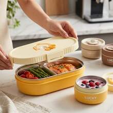 Portable Plastic/304 Stainless Steel Lunch Box With Lid, Divided Fruit Salad Food Storage Container, Leak Proof Bento Box, Dishwasher & Microwave Allowable, Suitable For Student Adult Use In School, Office, Outdoor Camping, Picnic,Back To School - Multicolor - View 2