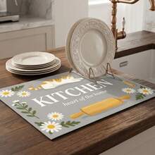 1 pieza Tapete de secado de platos, Tapete para cafetera, Tapete de secado de platos de cocina con patrón lindo de gato naranja & margarita, Protector de mesa de habitación, Regalo festivo, Decoración de cocina - XYLSD702 - Ver 5