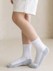 5 Pairs Kids' Mid-Calf Casual Sports Socks, Contrast Color Yin Yang Design, Comfortable Student Socks For Big Kids - Light Grey - View 5