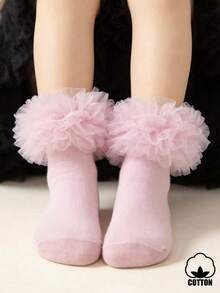 1 Pair Lolita Style Lace Trim Socks For Girls, Princess Dance Socks, Spring/Summer - Pink - View 5