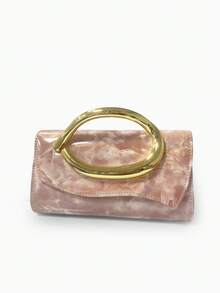 Dedoo 1pc Fashion Metal Decor Mini Box Clutch, Elegant Shiny Metal Strip Design, Luxury Style For Women, Suitable For Evening Party, Wedding, Ball - Pink - View 5