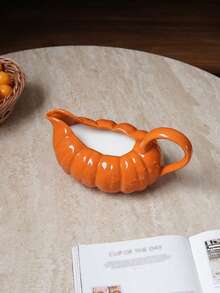 1pc Ceramic Pumpkin Shaped Sauce Boat, Halloween Pumpkin Shaped Sauce Boat, Suitable For Home, Kitchen And Restaurant Tableware; Used For Storing Seasonings, Sauces, Gravy And Salad Dressing; Suitable As A Gift Or Holiday Decoration - Multicolor - View 7