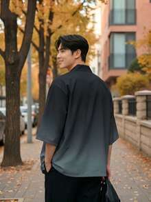 Men's Gradient Color Kimono Cardigan, Machine Washable - Grey - View 2