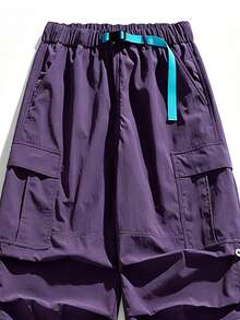 Celana Panjang Kargo Fungsional Luar Ruangan Wanita NBCT, Potongan Lebar, Warna Biru Danau Blok, Pinggang Bertali, Celana Panjang Kasual Hiking dengan Banyak Saku, Tersedia Berbagai Warna - Purple - View 4