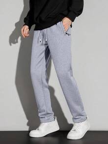 1pc Men's Thick Solid Color Loose Sweatpants With Pockets And Drawstring, Suitable For Fitness, Sports And Outdoor Activities, Autumn/Winter - Light Grey - View 5