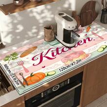 1 pieza Tapete absorbente para secar platos, tapete para cafetera, patrón de tema de cocina rosa lindo, protector de mesa antideslizante recortable, tapete decorativo de estilo pan, pastel y zanahoria, decoración de cocina - XYLSD701 - Ver 13
