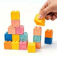 8/16pcs Soft Rubber Large Grain Building Blocks, Washable Stacking And Sorting, 2+ Years Sensory Puzzle Gift - Multicolor - View 4